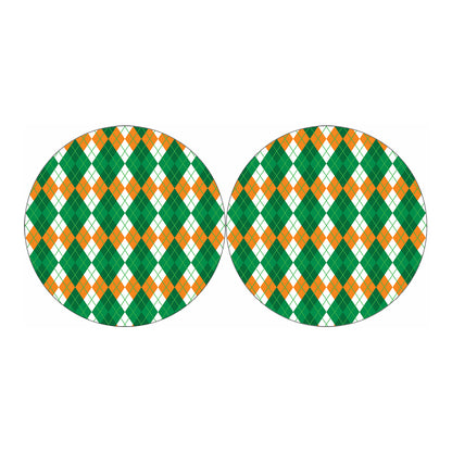Green Orange And White Argyle Print Car Coasters