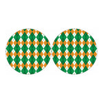 Green Orange And White Argyle Print Car Coasters