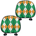 Green Orange And White Argyle Print Car Headrest Covers