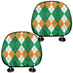 Green Orange And White Argyle Print Car Headrest Covers