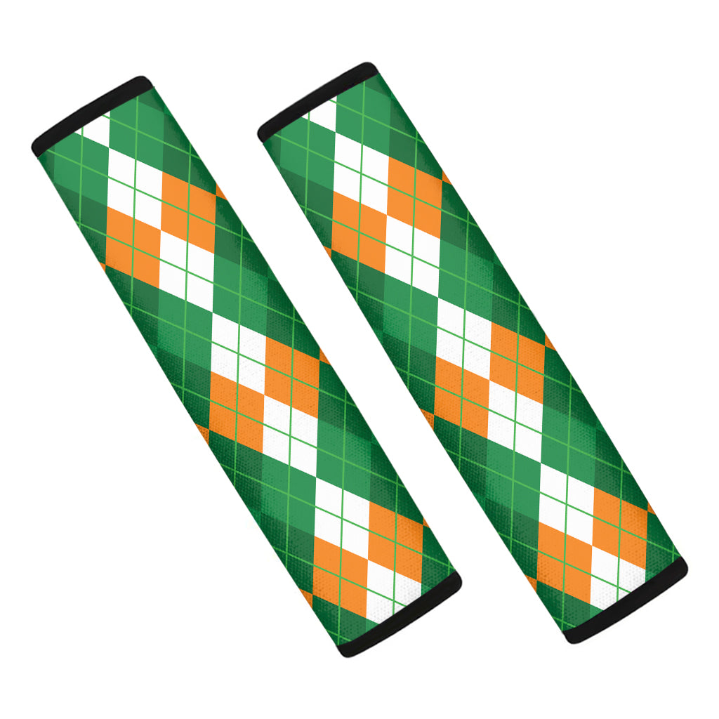 Green Orange And White Argyle Print Car Seat Belt Covers