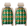 Green Orange And White Argyle Print Car Seat Organizers