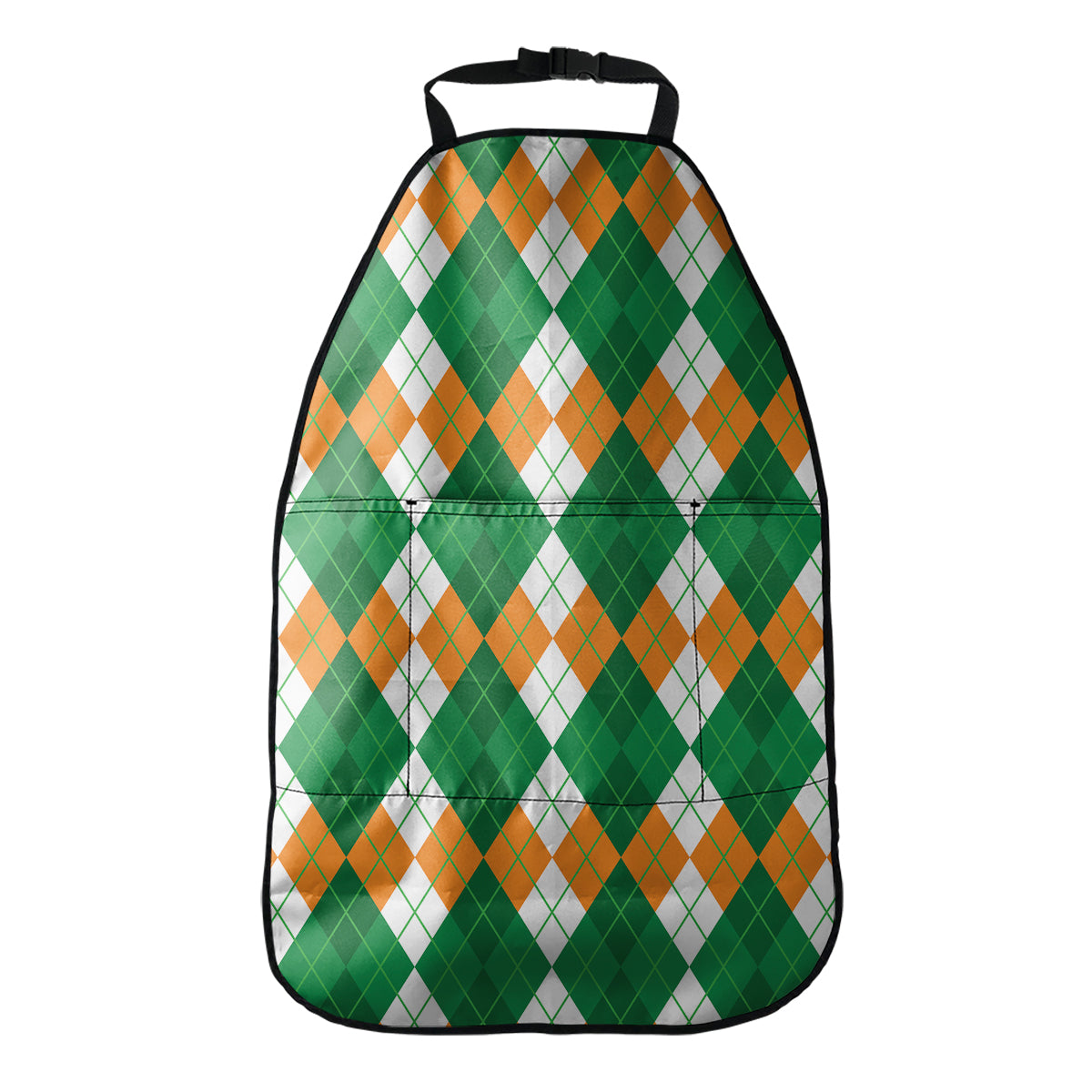 Green Orange And White Argyle Print Car Seat Organizers