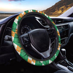 Green Orange And White Argyle Print Car Steering Wheel Cover