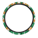 Green Orange And White Argyle Print Car Steering Wheel Cover