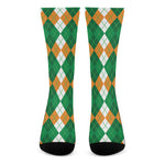 Green Orange And White Argyle Print Crew Socks