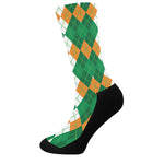 Green Orange And White Argyle Print Crew Socks