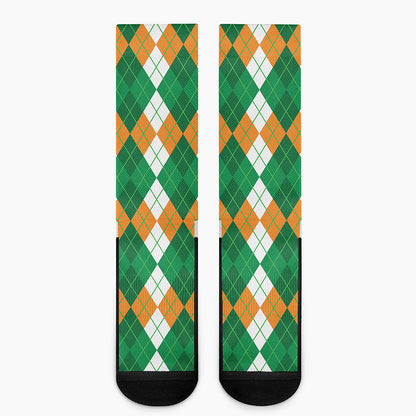 Green Orange And White Argyle Print Crew Socks