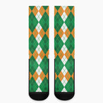 Green Orange And White Argyle Print Crew Socks