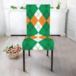 Green Orange And White Argyle Print Dining Chair Slipcover