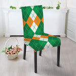 Green Orange And White Argyle Print Dining Chair Slipcover