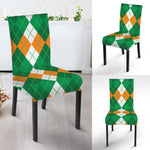Green Orange And White Argyle Print Dining Chair Slipcover