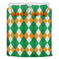 Green Orange And White Argyle Print Duvet Cover Bedding Set