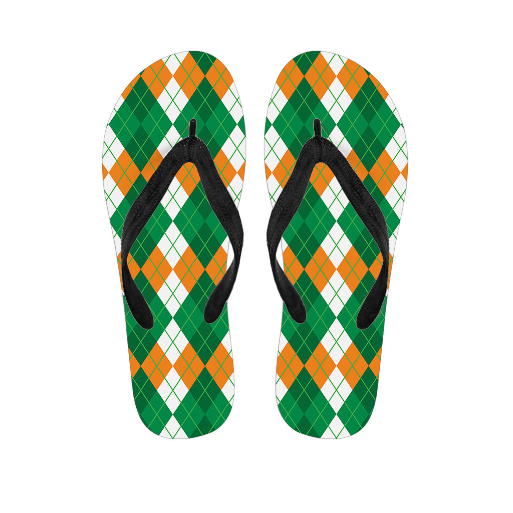 Green Orange And White Argyle Print Flip Flops