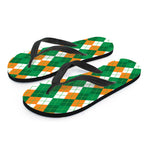 Green Orange And White Argyle Print Flip Flops
