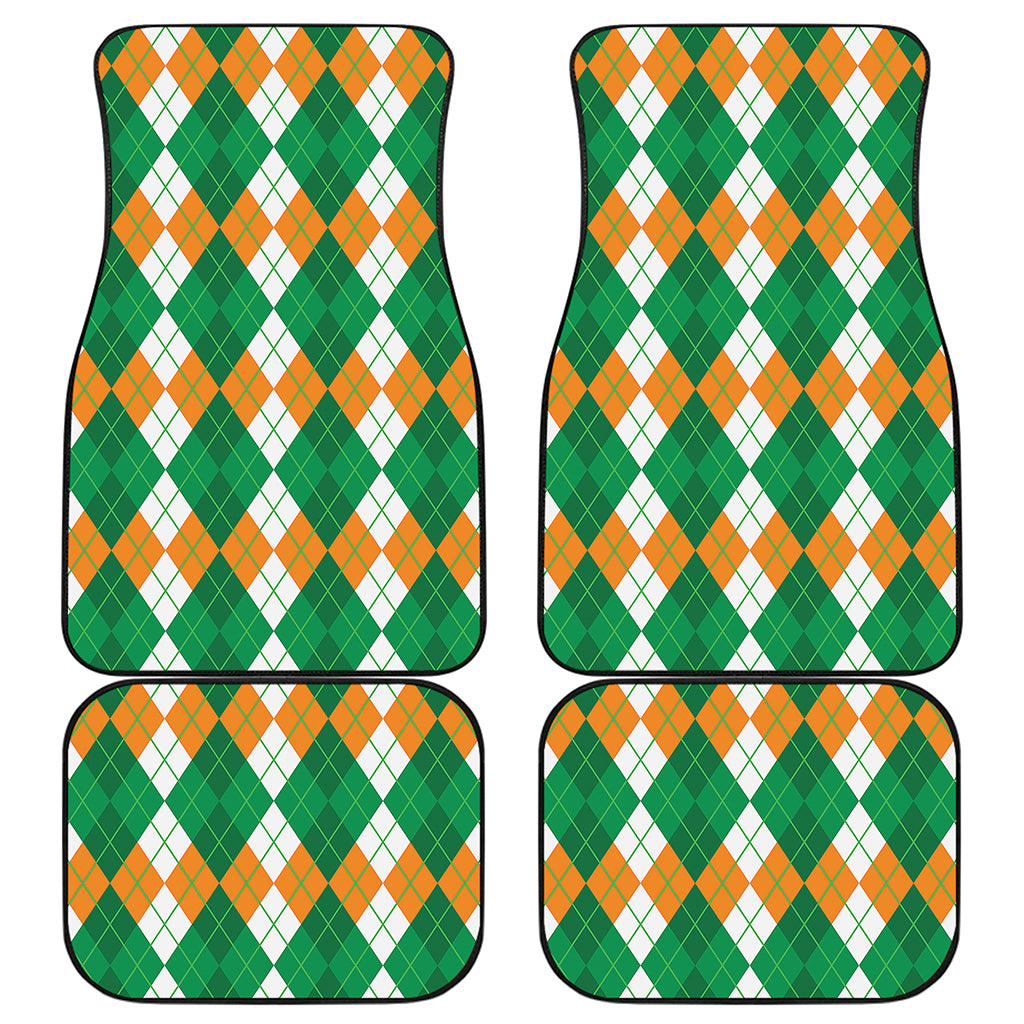 Green Orange And White Argyle Print Front and Back Car Floor Mats