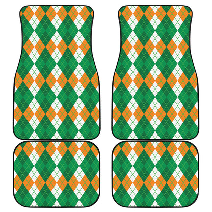Green Orange And White Argyle Print Front and Back Car Floor Mats