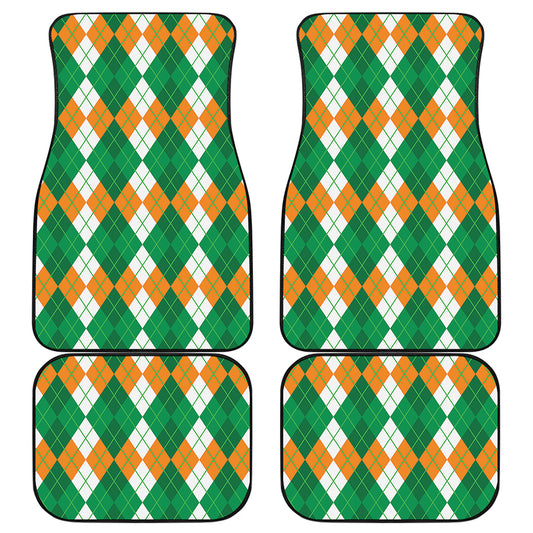 Green Orange And White Argyle Print Front and Back Car Floor Mats