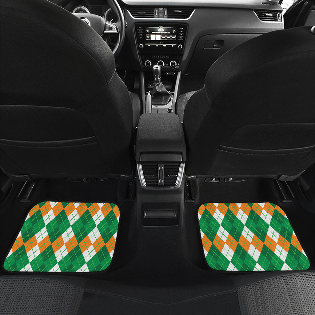 Green Orange And White Argyle Print Front and Back Car Floor Mats