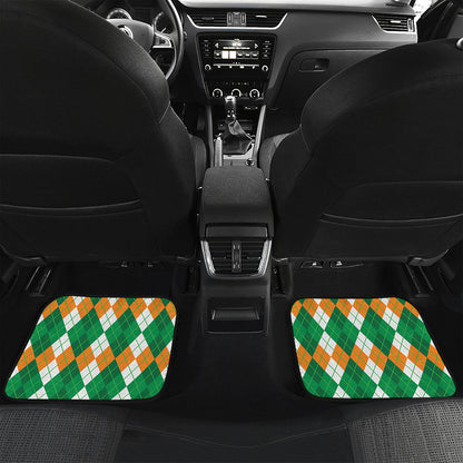 Green Orange And White Argyle Print Front and Back Car Floor Mats