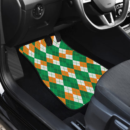 Green Orange And White Argyle Print Front and Back Car Floor Mats