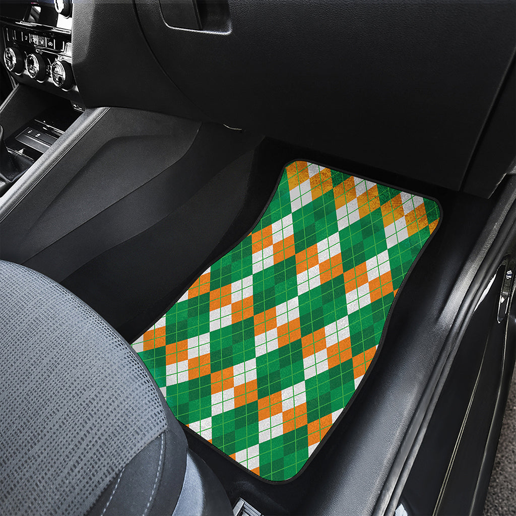 Green Orange And White Argyle Print Front and Back Car Floor Mats