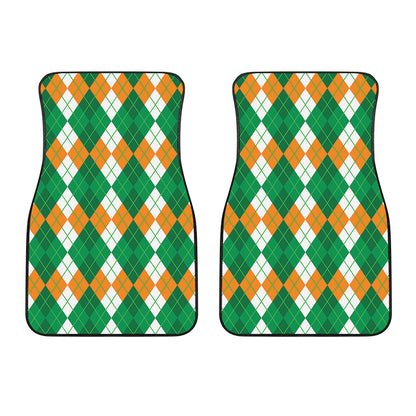 Green Orange And White Argyle Print Front Car Floor Mats