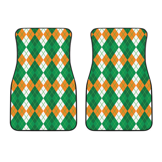 Green Orange And White Argyle Print Front Car Floor Mats