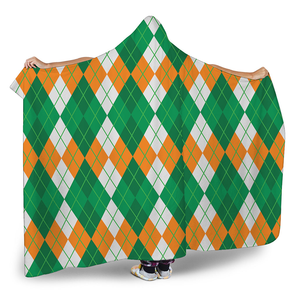 Green Orange And White Argyle Print Hooded Blanket
