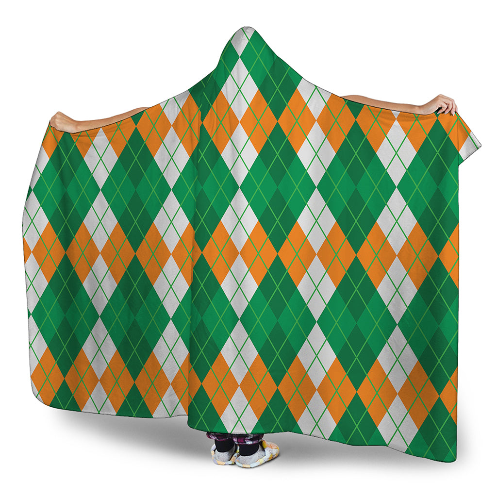 Green Orange And White Argyle Print Hooded Blanket