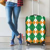 Green Orange And White Argyle Print Luggage Cover