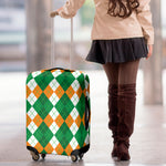 Green Orange And White Argyle Print Luggage Cover