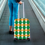 Green Orange And White Argyle Print Luggage Cover