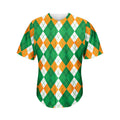 Green Orange And White Argyle Print Men's Baseball Jersey