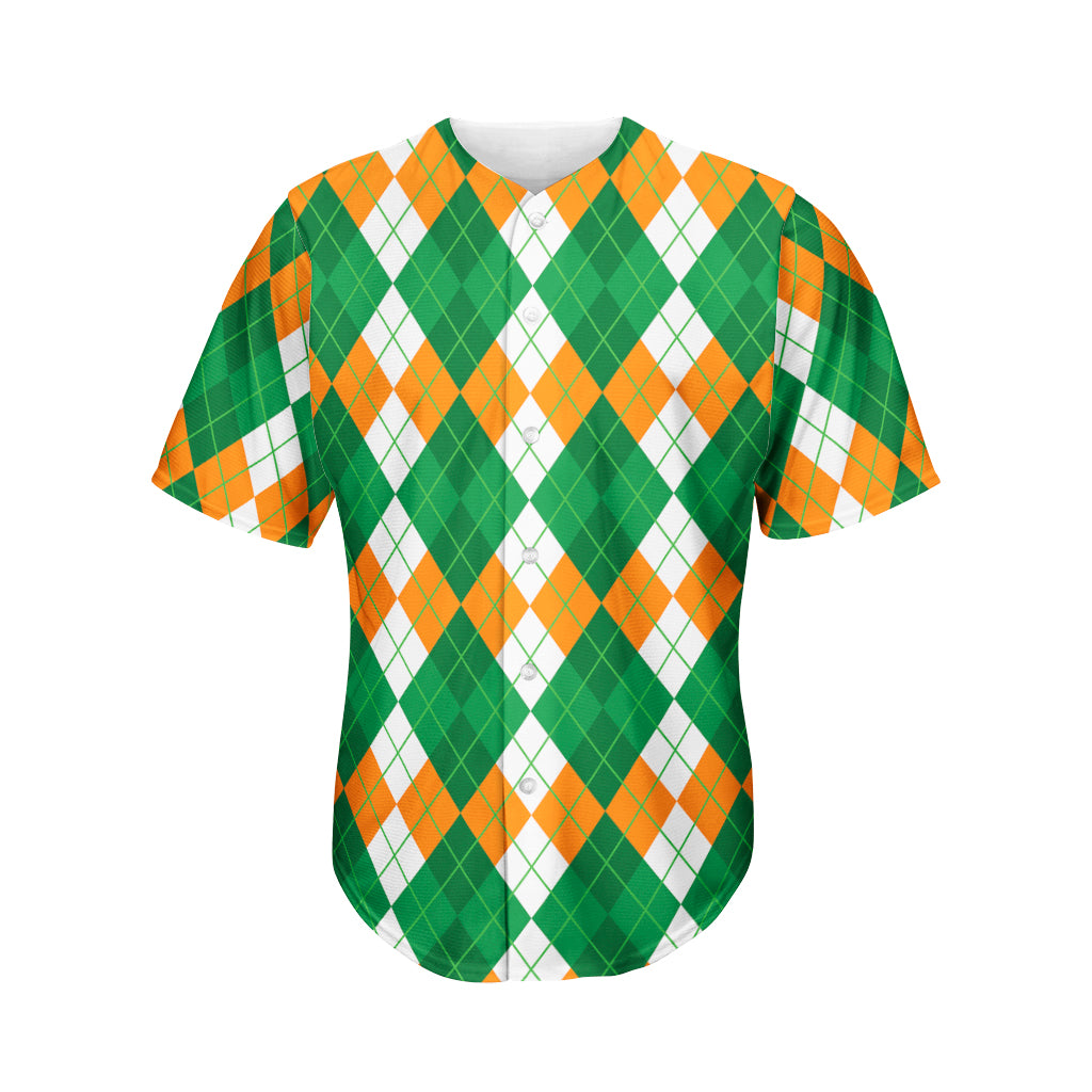 Green Orange And White Argyle Print Men's Baseball Jersey