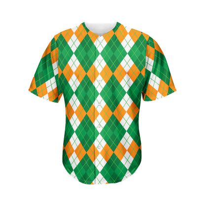 Green Orange And White Argyle Print Men's Baseball Jersey