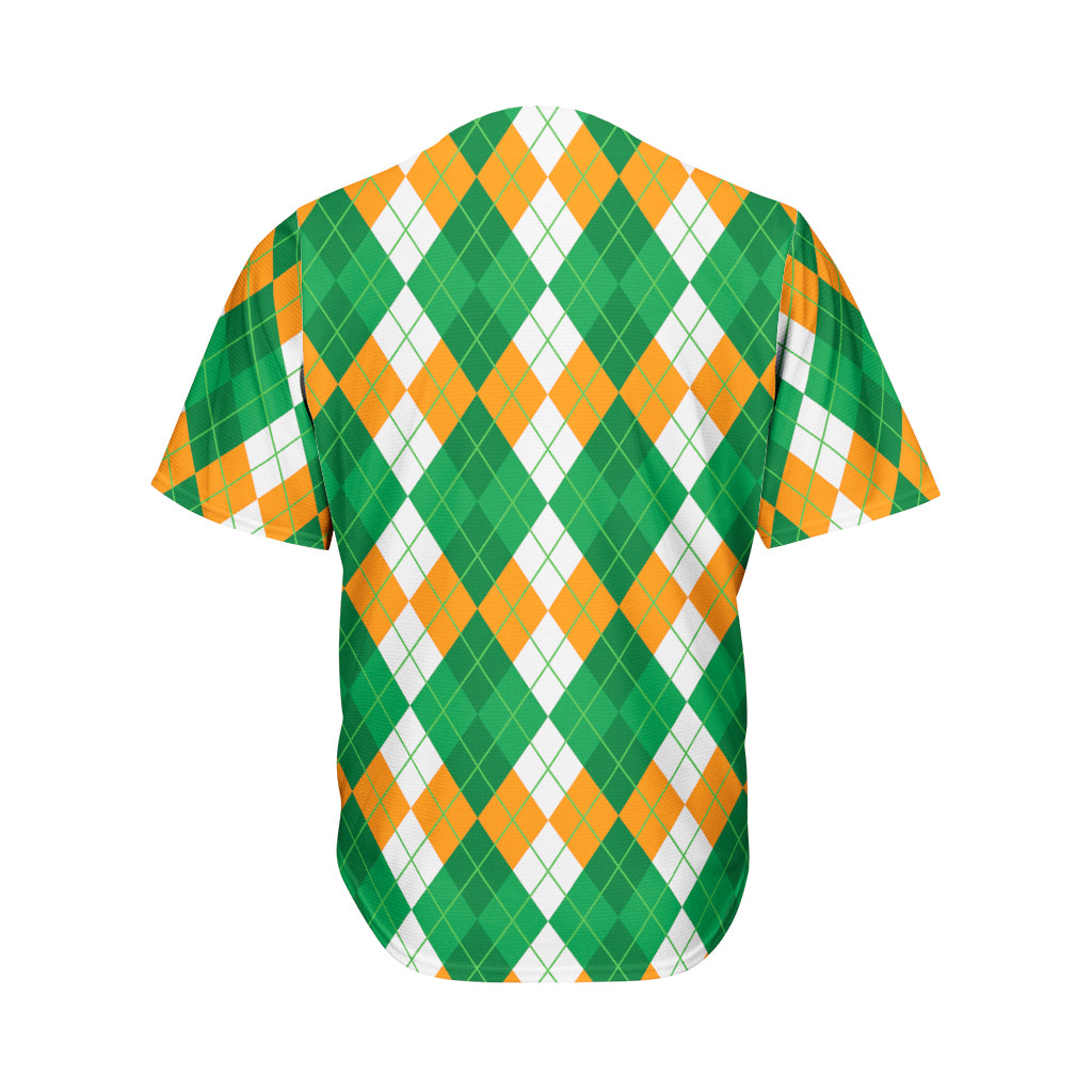 Green Orange And White Argyle Print Men's Baseball Jersey