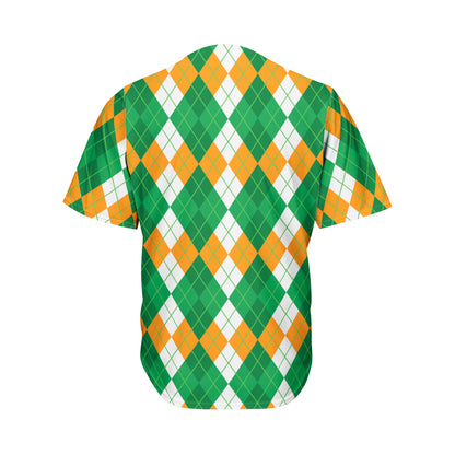 Green Orange And White Argyle Print Men's Baseball Jersey