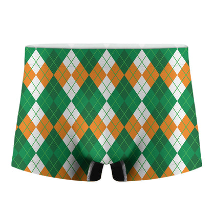 Green Orange And White Argyle Print Men's Boxer Briefs