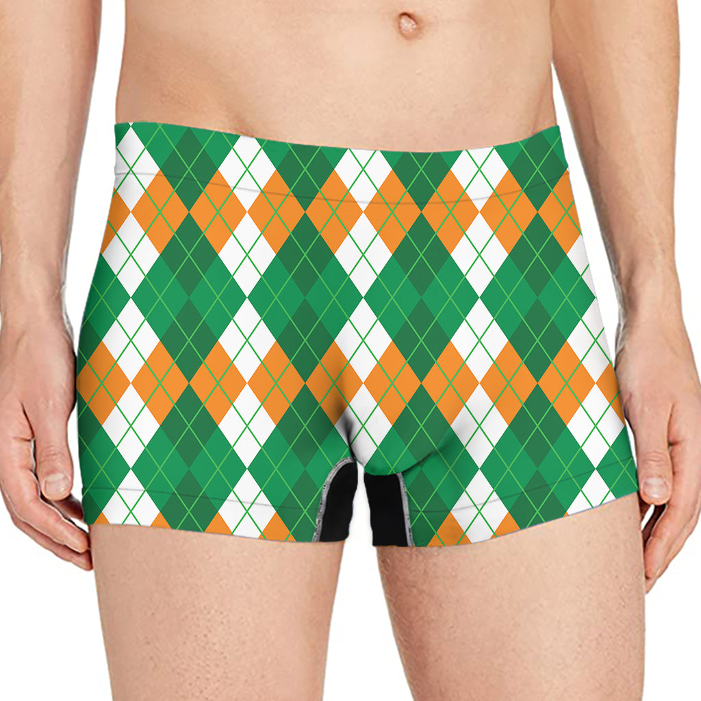 Green Orange And White Argyle Print Men's Boxer Briefs