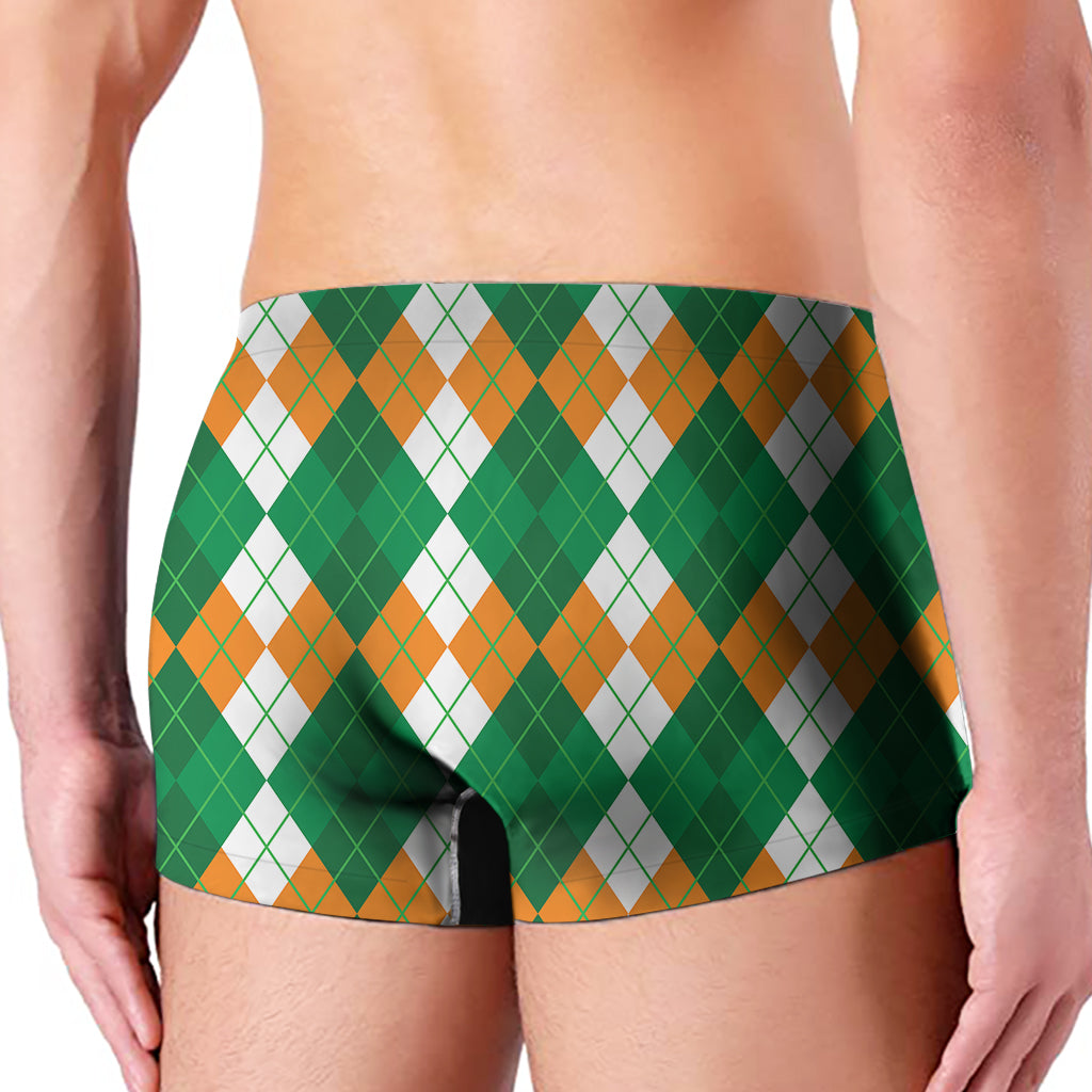 Green Orange And White Argyle Print Men's Boxer Briefs