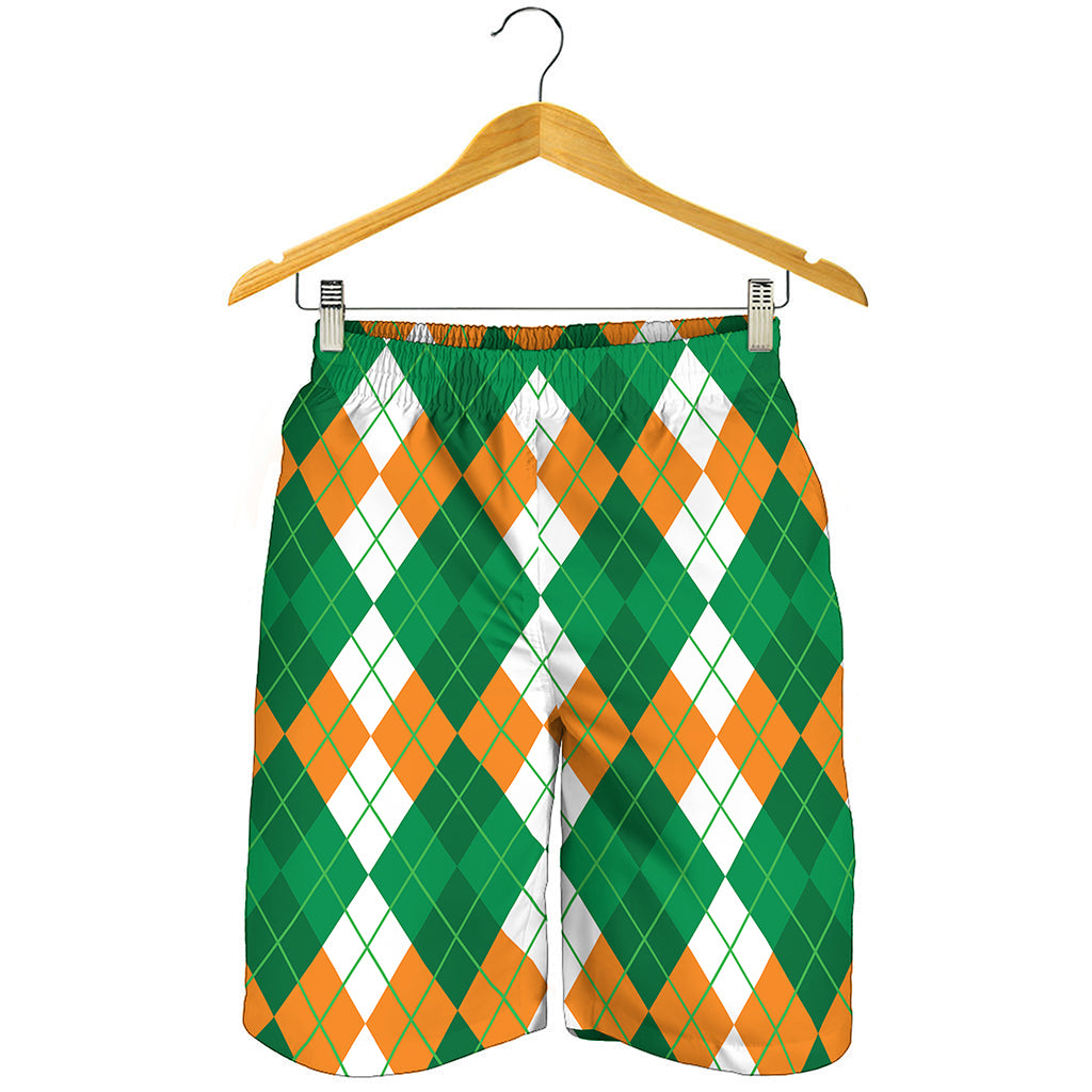 Green Orange And White Argyle Print Men's Shorts