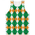 Green Orange And White Argyle Print Men's Tank Top