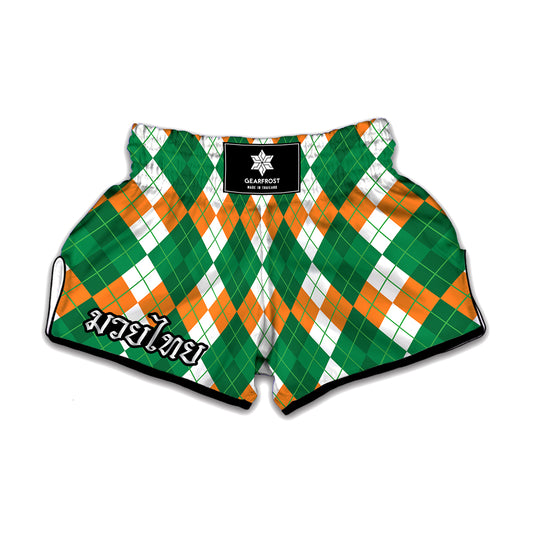 Green Orange And White Argyle Print Muay Thai Boxing Shorts