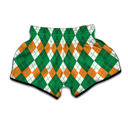 Green Orange And White Argyle Print Muay Thai Boxing Shorts