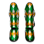 Green Orange And White Argyle Print Muay Thai Shin Guard