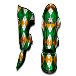 Green Orange And White Argyle Print Muay Thai Shin Guard