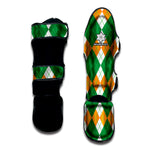 Green Orange And White Argyle Print Muay Thai Shin Guard