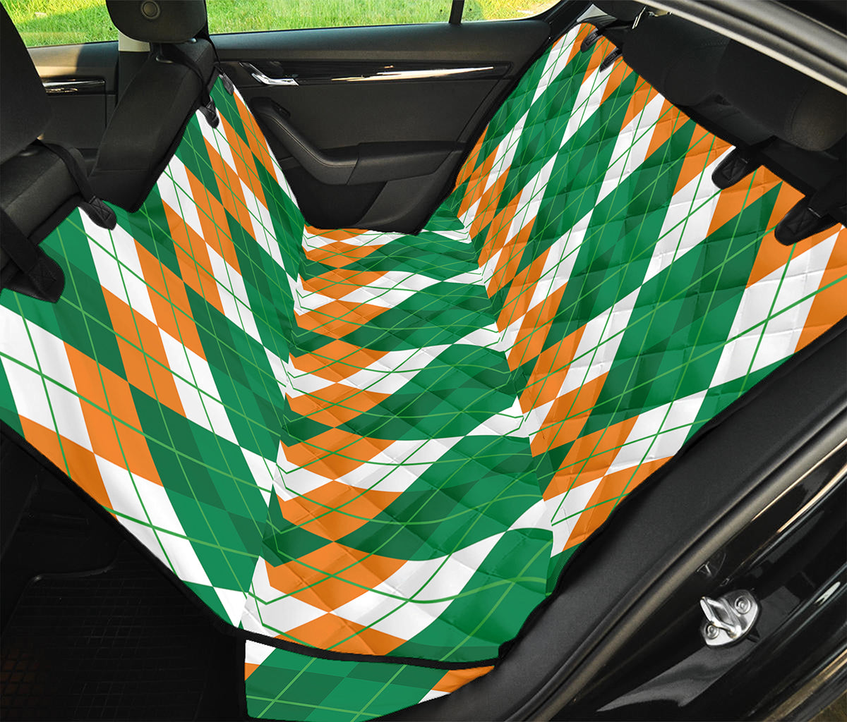 Green Orange And White Argyle Print Pet Car Back Seat Cover