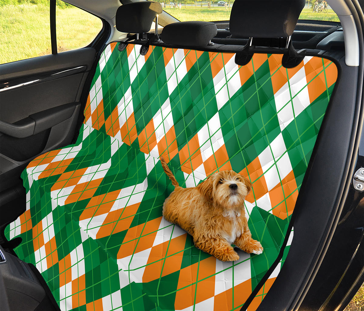 Green Orange And White Argyle Print Pet Car Back Seat Cover